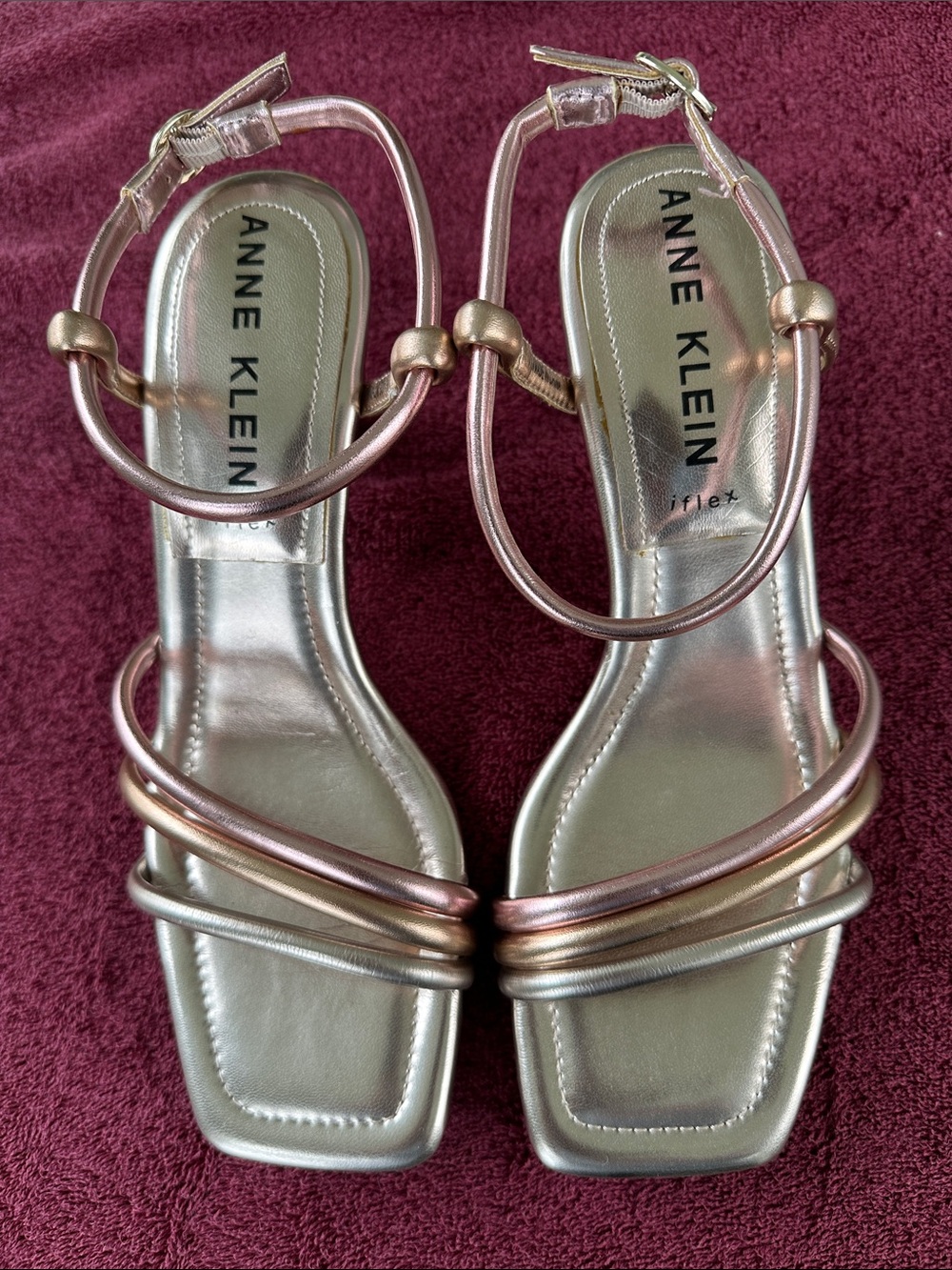 Anne Klein Metallic Rose and Gold Strappy Sandals